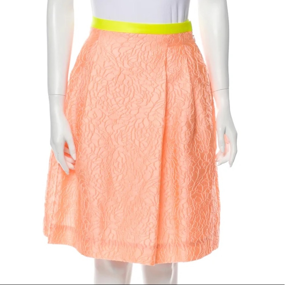 Jonathan Saunders Peony jacquard pleated skater Skirt knee Length neon‎ orange